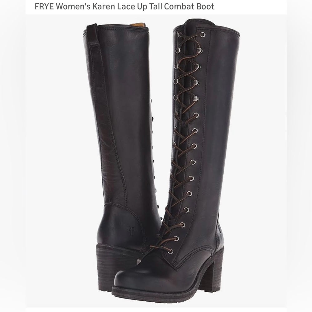 Frye Karen Tall Lace-Up Leather Boots black 7.5 - Picture 15 of 16